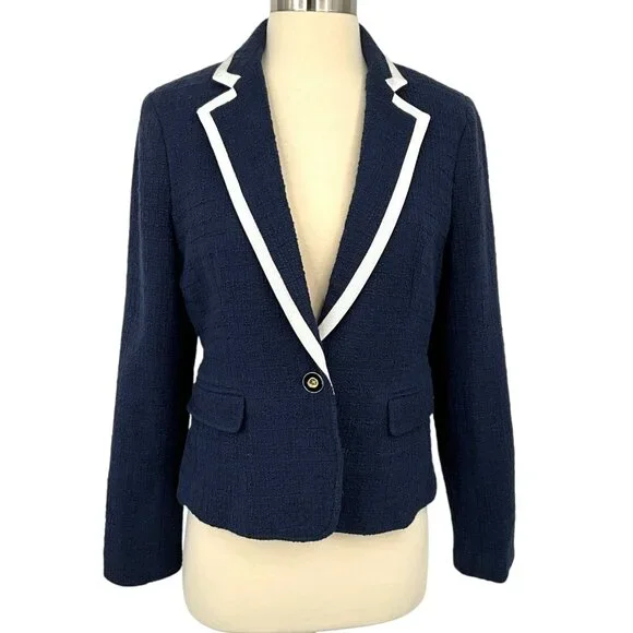 NWT J Crew Textured Tweed Navy Blue Preppy Classic Peplum Blazer Jacket Size 4 - Picture 1 of 14
